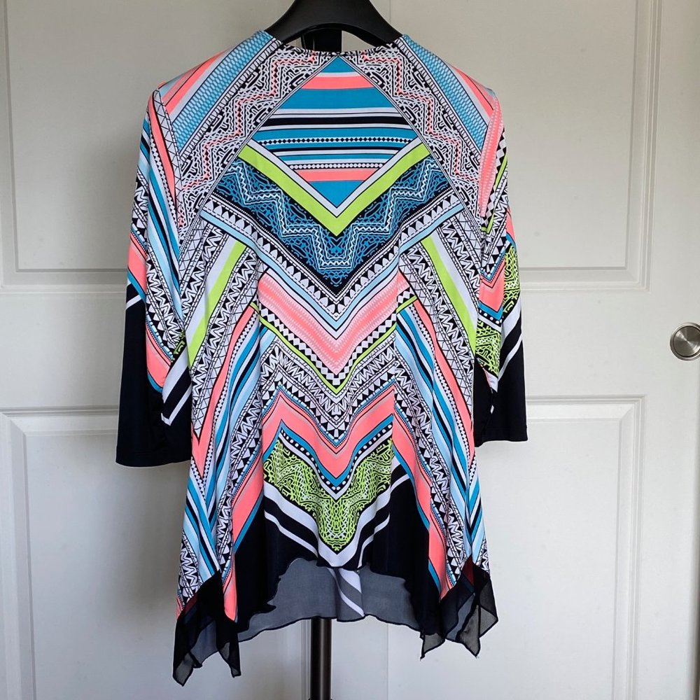 Nygard Tunic with Very Bright Neon Orange, Turquoise and Yellow - Picture 4 of 8